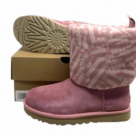 UGG UGG Classic Short Jersey Stripe Suede Pink Boots Valentines Day women 7 - Picture 2 of 6